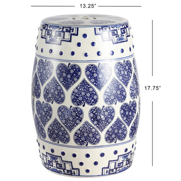 Happy Hearts 17.8" Chinoiserie Ceramic Drum Garden Stool - JONATHAN Y